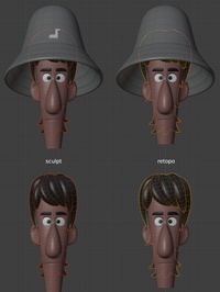 Jay hair and hat - retopo