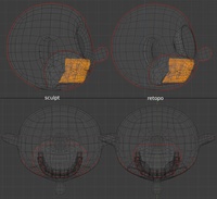 Sprite inner mouth, wireframe - retopo