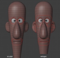 Jay head, front - retopo