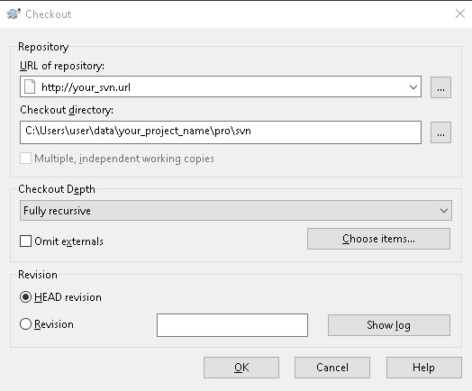 Tortoise SVN Checkout Dialogue Box