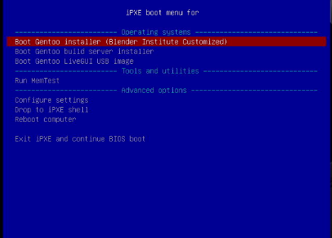 IPXE Boot Menu